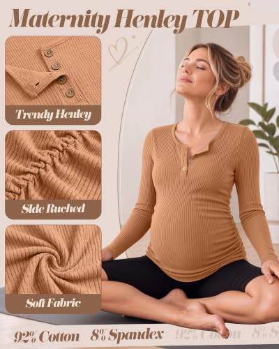 Huukeay 3 Pack Womens Maternity Long Sleeve Shirts - color: Orange, Lavender, Black, size: Medium