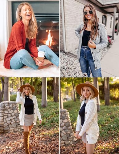 ZESICA Long Sleeve Button Down Open Front Cable Knit Cardigan Sweaters - color: Beige, size: Medium