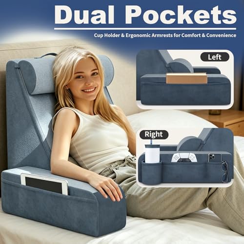 Reading Pillow for Bed with Detachable Armrests, Headrest & Lumbar Support