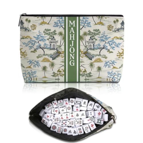 Green Chinoiserie Garden Mahjong Tile Bag Makeup Bag (Case Only) - color: Multicolor 1839