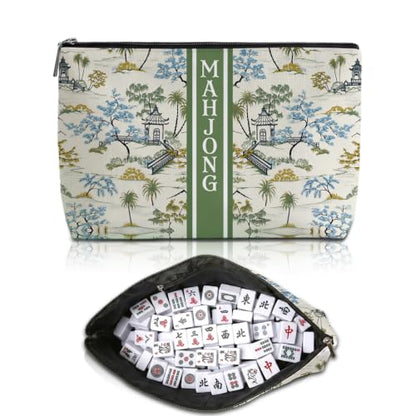 Green Chinoiserie Garden Mahjong Tile Bag Makeup Bag (Case Only) - color: Multicolor 1839