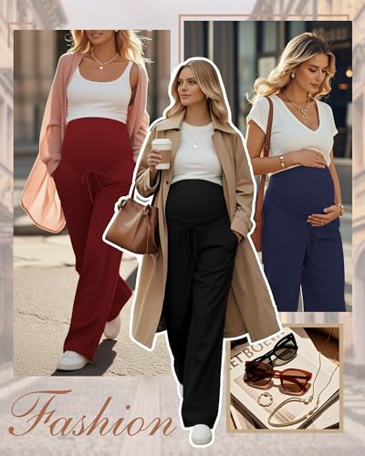 3 Pack Fleece Lined Maternity Sweatpants Lounge Pants - color: Black, Navy Blue, Wine Red, size: XX-Large