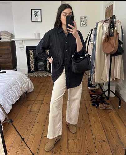 Zeagoo Womens Button Down Shirts Long Sleeve Casual Cotton Gauze Tops - color: Black, size: XX-Large