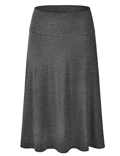 EIMIN Women's Solid Flared Lightweight Elastic Waist Classic Midi Skirt (S-3XL) - color: Est001_charcoal, size: Medium