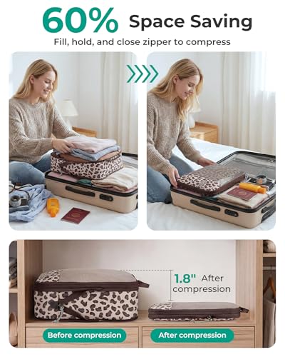 BAGSMART Compression Packing Cubes for Travel Essentials - color: Twilight Leopard, size: Set of 6