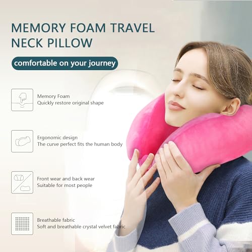 Neck Pillow Soft Memory Foam Travel Pillow Rose Red - color: Rose Red