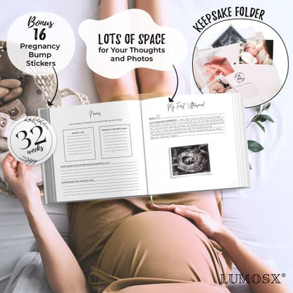 LUMOSX Pregnancy Journal & Memory Book – Includes Baby Bump Stickers, Gender-Neutral Baby Keepsake, Perfect for Expecting Moms & Baby Shower Gifts