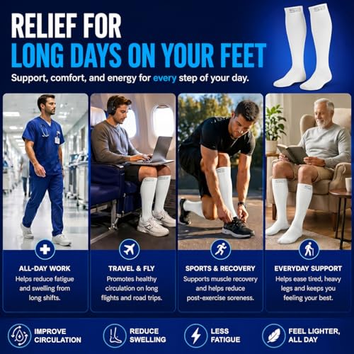 SB SOX 3-Pair Compression Socks (15-20mmHg) - color: 04 – Solid White, size: XXL