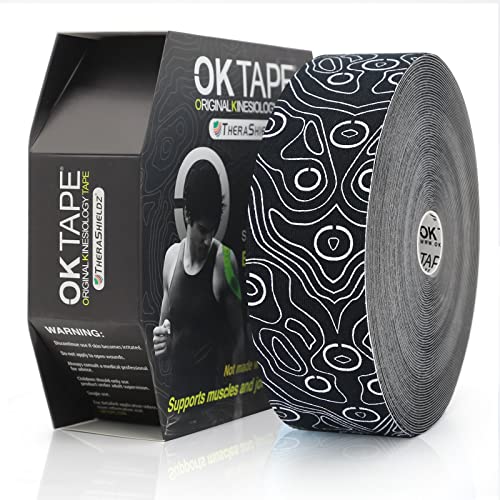 (2in X 103 Feet) OK TAPE PRO Bulk Kinesiology Tape, Original Elastic Latex Free Kinesiology Therapeutic Tape, Free Cut Printed - color: Black