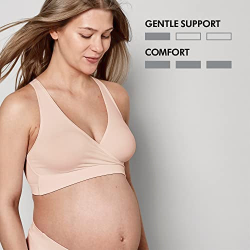Medela Keep Cool Sleep Bra | Seamless Maternity & Nursing Bra with Full Back Breathing Zone and Soft Touch Fabric - color: Chai, size: Small