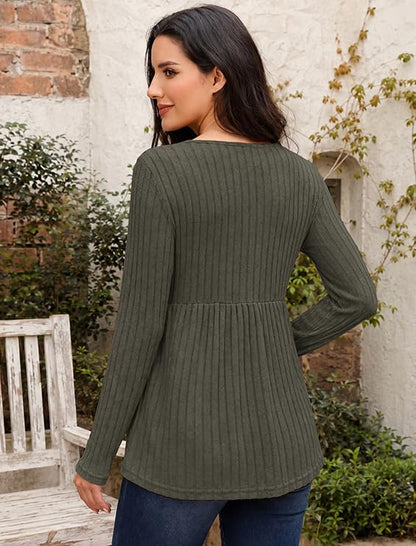 Genhoo Womens Maternity Tops Long Sleeve Maternity Shirts Henley Clothes - color: Army Green, size: Medium