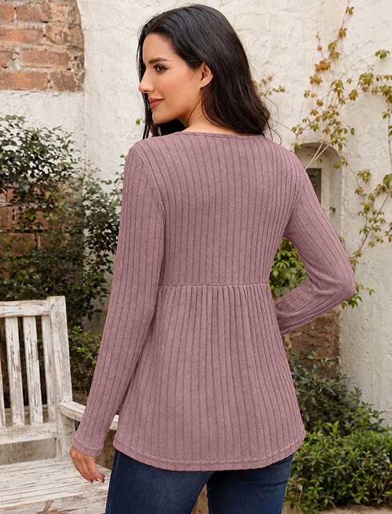 Genhoo Womens Maternity Tops Long Sleeve Maternity Shirts Henley Clothes - color: Dusty Pink, size: Large