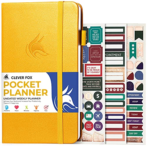 Clever Fox Pocket Planner, Mini Undated Weekly Calendar, Small Amber Yellow - color: Amber Yellow, size: Pocket size (3.7" x 6.7")
