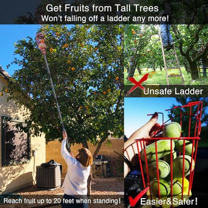 DonSail Fruit Picker Pole Tool with Basket Telescoping - Adjustable Mango Picker 35-120 inch Long Handle - Apple Orange Avocado Acorn Lemon Pear Pomelo Chery Picker for Tree - size: 35-120"