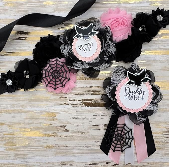 Gothic Pink Bat Baby Shower Sash & Pin Set