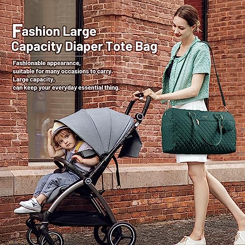 LOVEVOOK Diaper Bag Tote with Pacifier Case and Changing Pad, Large Capacity Mommy Bag for Hospital and Weekender Travel, Functional Baby Bag Newborn Baby Essential - color: Dark Green
