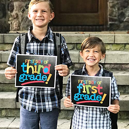 Class Keeper® School Memory Book + First & Last Day Photo Signs | Digital Memory App Included - color: Set: Primary Stripes Class Keeper + Primary Text Signs