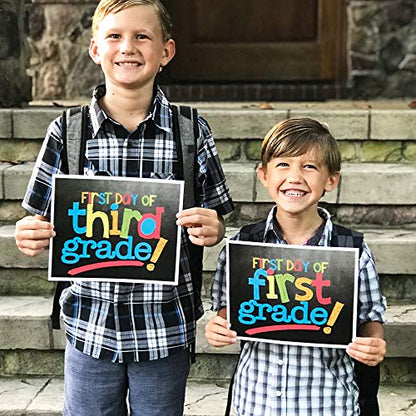Class Keeper® School Memory Book + First & Last Day Photo Signs | Digital Memory App Included - color: Set: Primary Stripes Class Keeper + Primary Text Signs