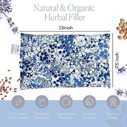 SacksyThyme Microwave Heating Pad for Pain Relief, Flaxseed & Cherry Pit Herbal Heating Pad, Hot Cold Therapy (Indigo) - color: Indigo