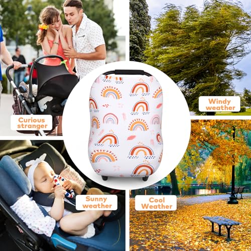 Rquite 4-in-1 Baby Car Seat Canopy, Stretchy Nursing Breastfeeding Cover - color: Rainbow