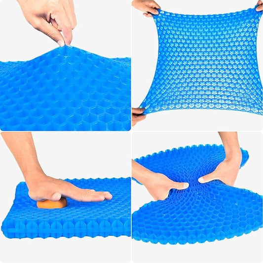 Gel Seat Cushion for Long Sitting – Breathable Honeycomb Design, Pressure Relief for Sciatica, Tailbone & Back Pain – Non-Slip Cooling Cushion for Office Chair, Car & Wheelchair, 16.5" x 14"