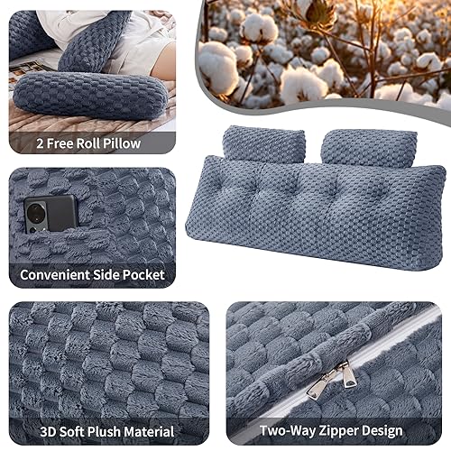EUHAMS Headboard Pillow Queen with Neck Roll, Triangular Backrest Pillow - color: Grey, size: Queen