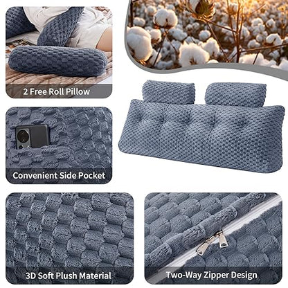 EUHAMS Headboard Pillow Queen with Neck Roll, Triangular Backrest Pillow - color: Grey, size: Queen