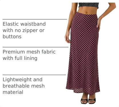 BLENCOT Womens High Waisted Long Mesh Polka Dot Maxi Skirt - color: Dot Burgundy, size: Small