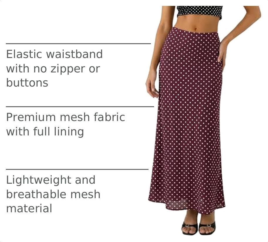 BLENCOT Womens High Waisted Long Mesh Polka Dot Maxi Skirt - color: Dot Burgundy, size: Medium