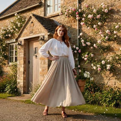 Women's Cotton Long Flowy Rave Renaissance Maxi Skirt - color: Off-white, size: Small