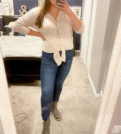 IWOLLENCE Womens Button Down Henley Long Sleeve Blouse - color: Oatmeal, size: X-Large