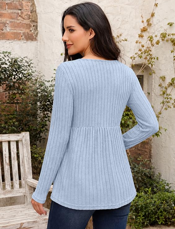 Genhoo Womens Maternity Tops Long Sleeve Maternity Shirts Henley Clothes - color: Light Blue, size: Medium