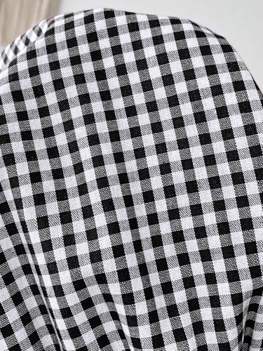 SweatyRocks Women Maternity 2 Piece Outfits Gingham Cami Top Shorts Sets - color: Black and White, size: X-Large