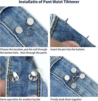 6 Set Adjustable Jeans Button Pant Waist Tightener - color: 6pc Black