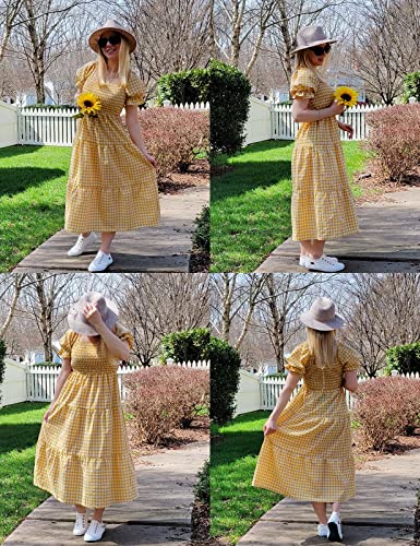 ZESICA Women's Summer Boho Gingham Puff Sleeve Square Neck Beach Midi Dress - color: Ginger, size: Medium