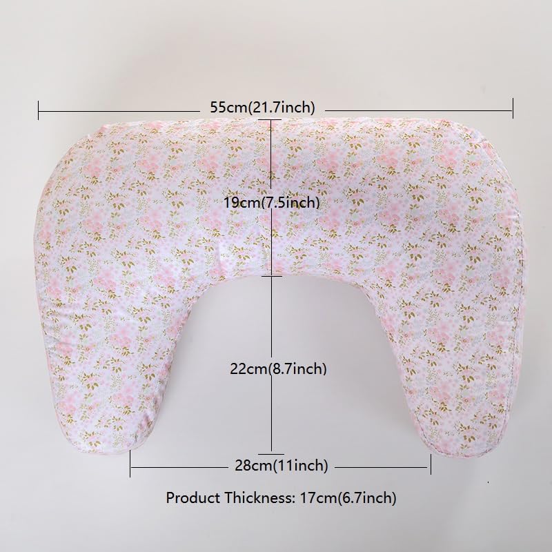 U-Shape Breastfeeding Nursing Pillow Set, 1 Insert and 2 Removable Covers - color: White & Pink Floral