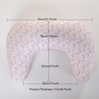 U-Shape Breastfeeding Nursing Pillow Set, 1 Insert and 2 Removable Covers - color: White & Pink Floral