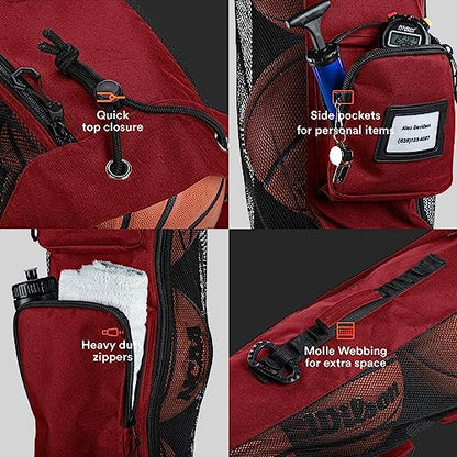 Fitdom Basketball Mesh Ball Bag, Large Equipment Bag with Shoulder Strap - color: Red