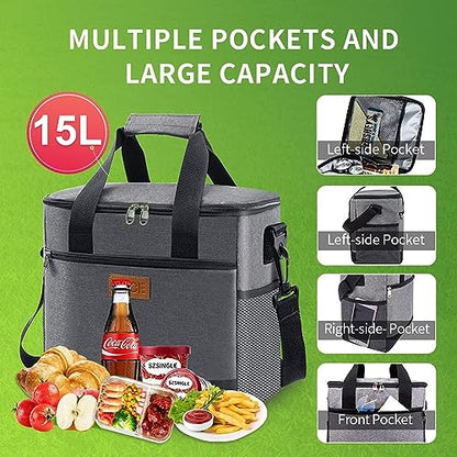 iknoe 24-Can Insulated Cooler Bag, Leak-Resistant Lunch Tote Grey - color: Gray, size: Large