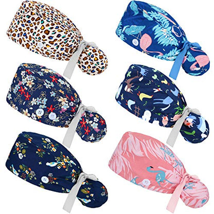 Honoson 6 Pcs Scrub Caps Women with Buttons - color: Fresh Color, style: Classic