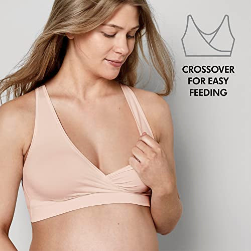 Medela Keep Cool Sleep Bra | Seamless Maternity & Nursing Bra with Full Back Breathing Zone and Soft Touch Fabric - color: Chai, size: Small