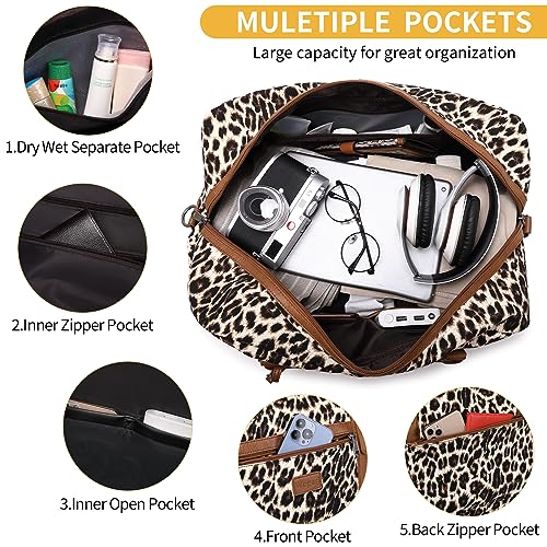4PCS Weekender Bags for Women Large Overnight Weekend Travel Duffel Bags - color: Brown Leopard-2