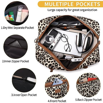 4PCS Weekender Bags for Women Large Overnight Weekend Travel Duffel Bags - color: Brown Leopard-2