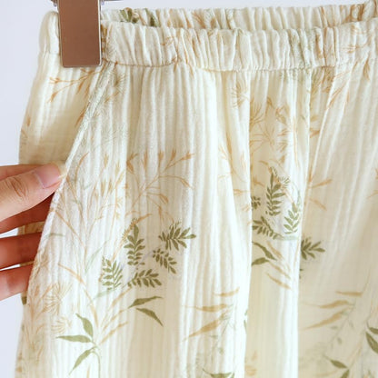 codcm Womens Cotton Gauze Pajama Sets Muslin Pj Set Crew Neck Button Down Sleepwear 2 Piece Lounge Set - color: Grass, size: X-Small