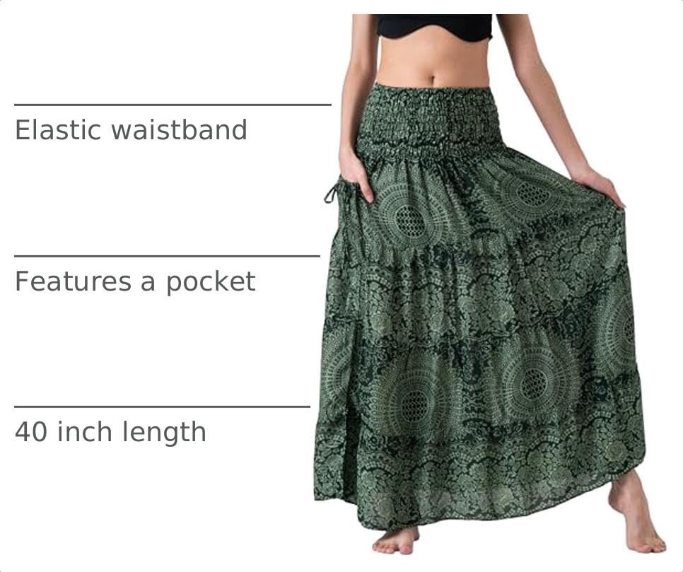 Long Skirts Tiered Maxi Boho Skirt - color: Blossom Green, size: Large-X-Large