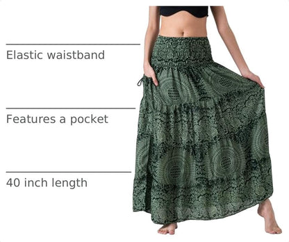 Long Skirts Tiered Maxi Boho Skirt - color: Blossom Green, size: Large-X-Large