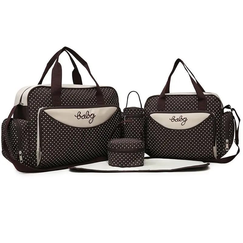 5pcs Diaper Bag Tote Set - Baby Bags for Mom (Brown