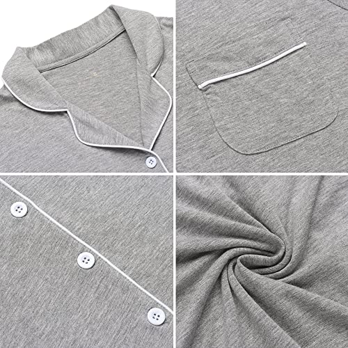 Pjmlifecoco Women's Button Down Nightgown Short Sleeve Sleep Shirt - color: Gray, size: Large