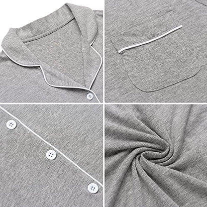 Pjmlifecoco Women's Button Down Nightgown Short Sleeve Sleep Shirt - color: Gray, size: Large