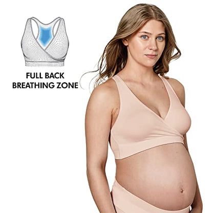 Medela Keep Cool Sleep Bra | Seamless Maternity & Nursing Bra with Full Back Breathing Zone and Soft Touch Fabric - color: Chai, size: Small